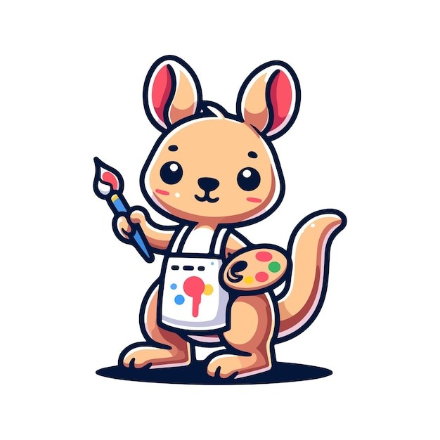 卡通袋鼠画家插画