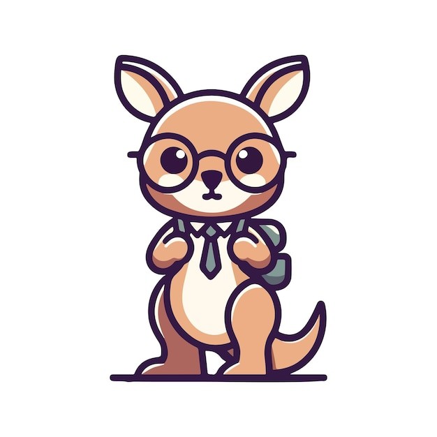 卡通袋鼠学生插画