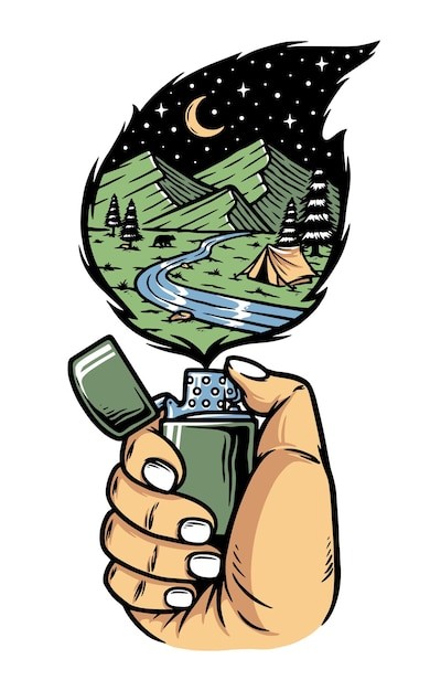 打火机森林火灾森林防火插画