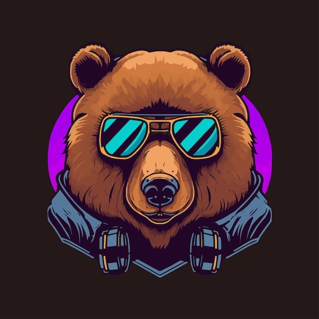 戴墨镜的熊吉祥物插画
