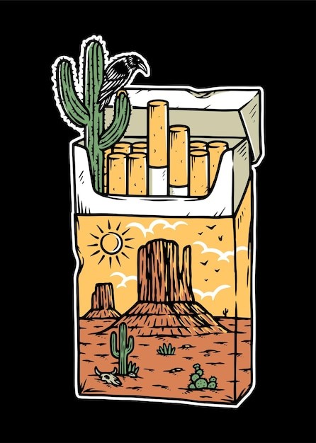 香烟沙漠仙人掌风景插画