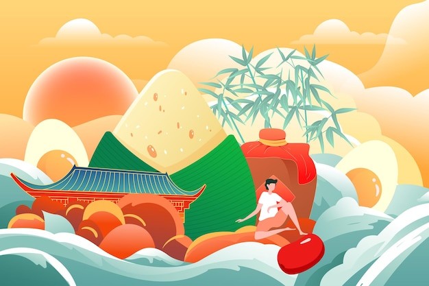 中国风端午节国潮风景插画