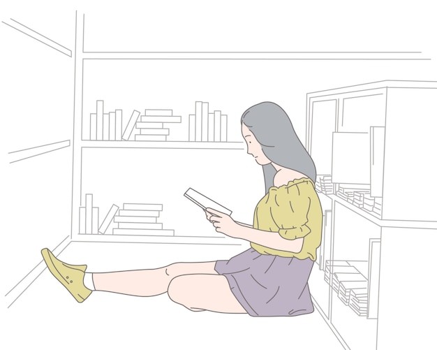 看书放松休息的女孩插画