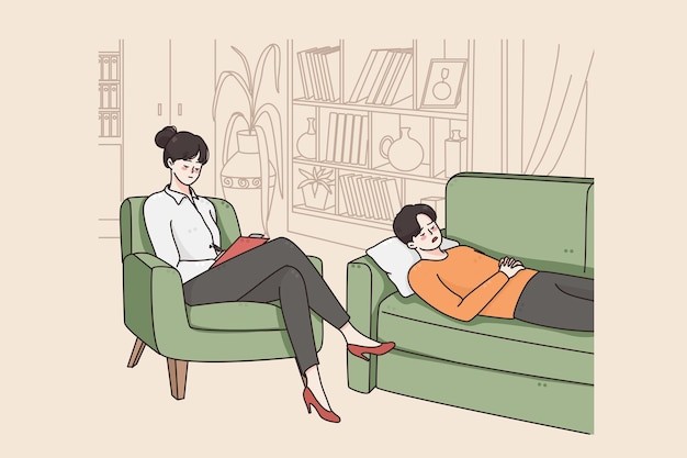 室内沙发上看书放松休息的女孩插画