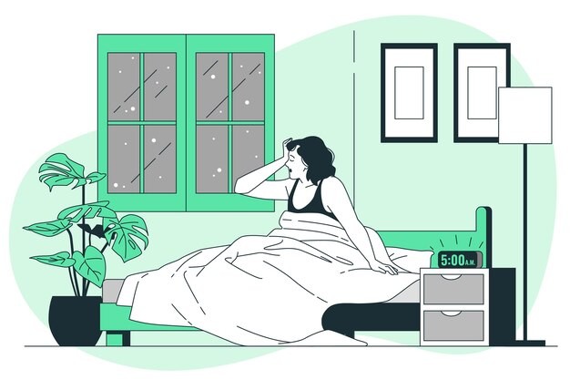 卧室起床的女孩插画