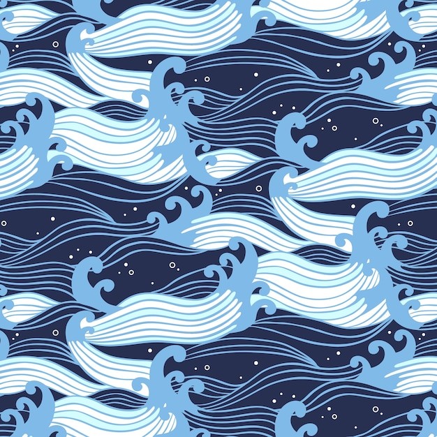 手绘日式海浪波浪花纹