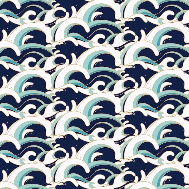 日式海浪波浪花纹