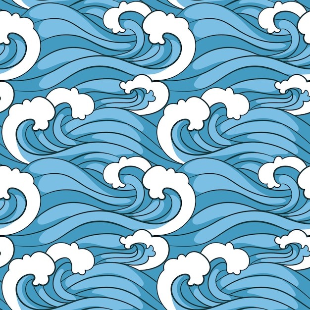 手绘日式海浪波浪花纹