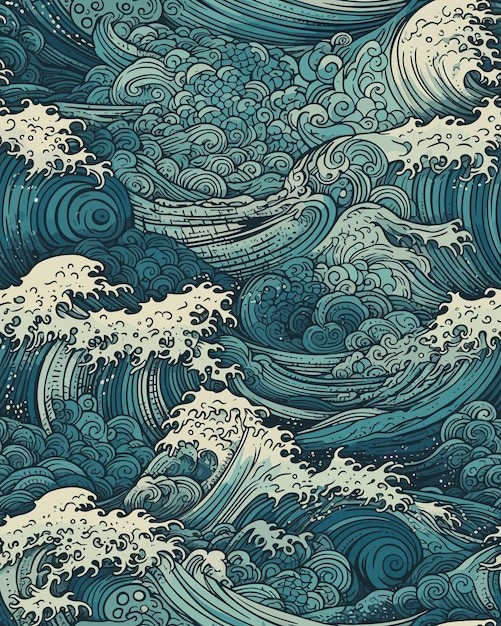 无缝日式海浪波浪花纹