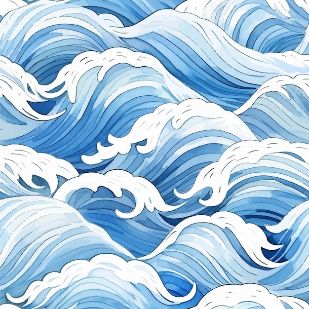 水彩无缝海浪波浪花纹
