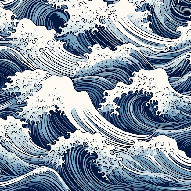 手绘海浪波浪花纹