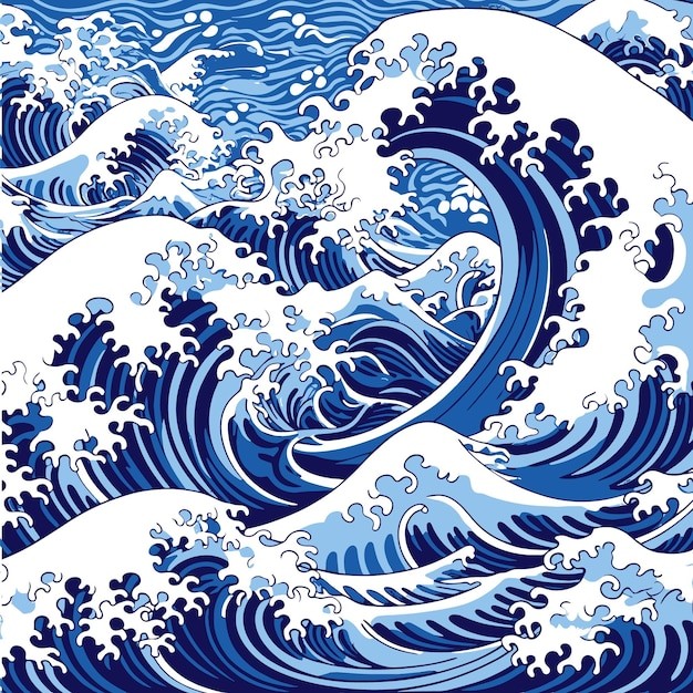 日式海浪波浪花纹