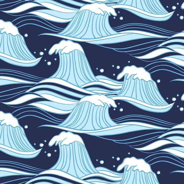 手绘日式海浪波浪花纹