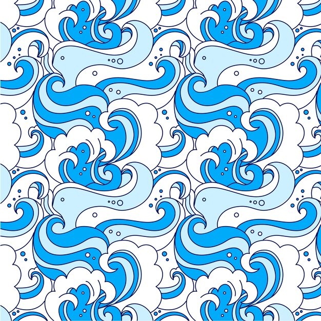 手绘日式海浪波浪花纹