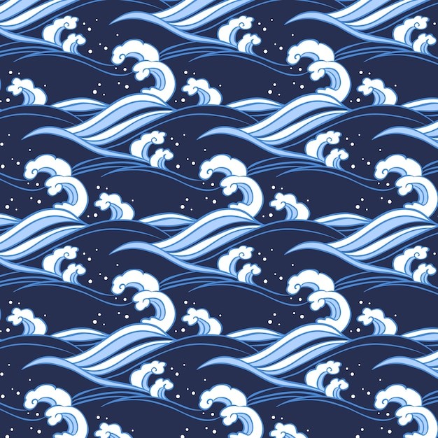 手绘日式海浪波浪花纹