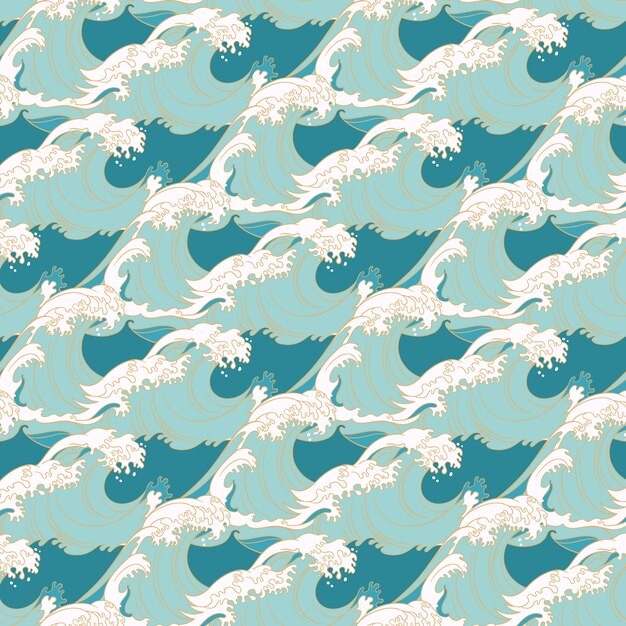 日式海浪波浪花纹