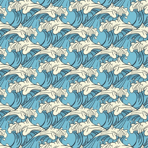 手绘日式海浪波浪花纹