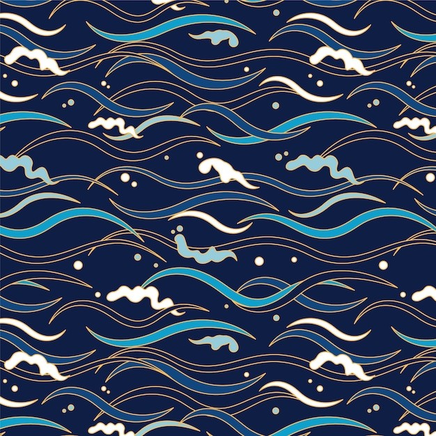 手绘日式海浪波浪花纹