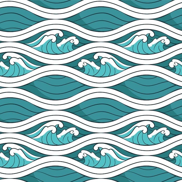 手绘日式海浪波浪花纹