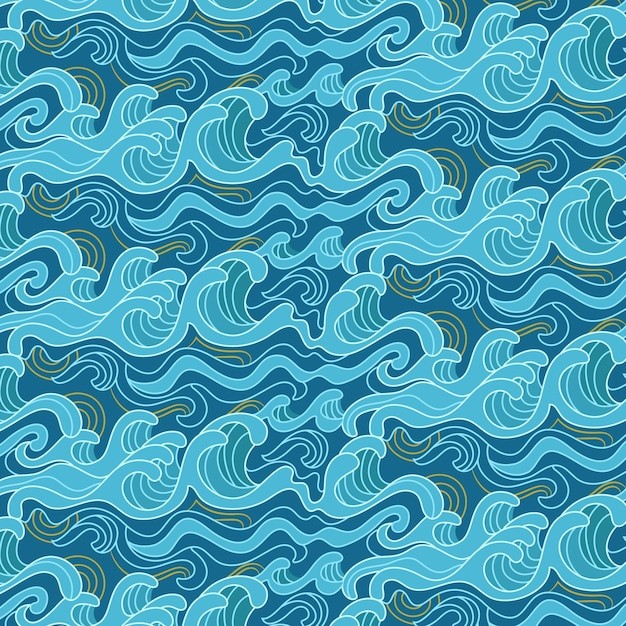 手绘日式海浪波浪花纹