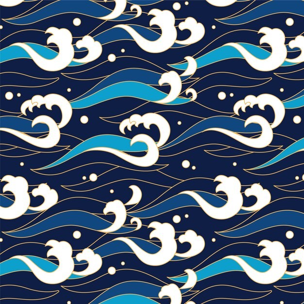 手绘日式海浪波浪花纹