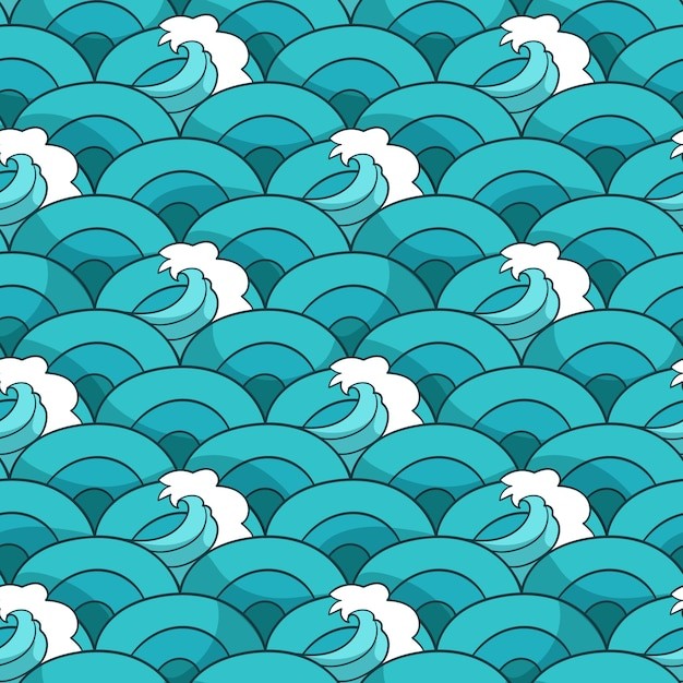 手绘日式海浪波浪花纹