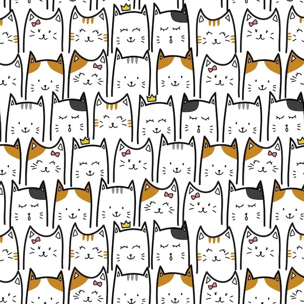 可爱猫咪插画花纹背景