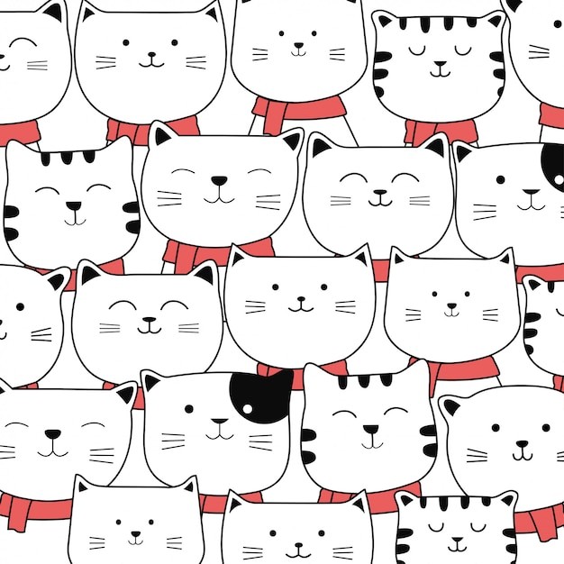 可爱猫咪插画花纹背景