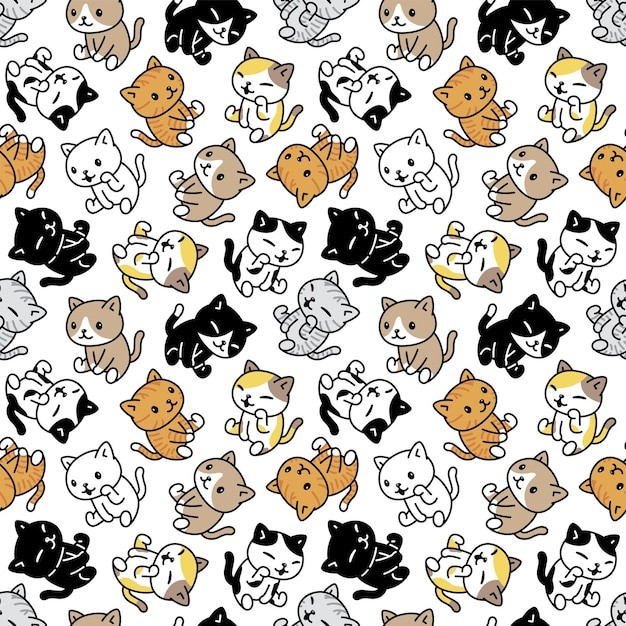 无缝可爱猫咪插画花纹背景