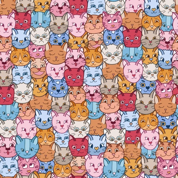 无缝可爱猫咪插画花纹背景