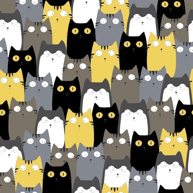 无缝可爱猫咪插画花纹背景