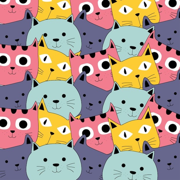 可爱猫咪插画花纹背景