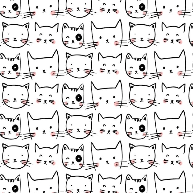 可爱猫咪插画花纹背景