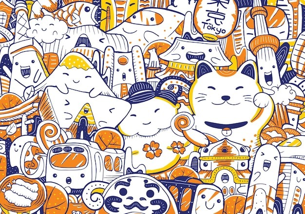 可爱猫咪插画花纹背景