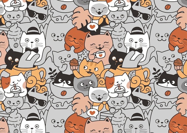 可爱猫咪插画花纹背景