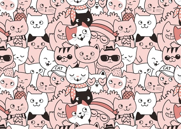 可爱猫咪插画花纹背景