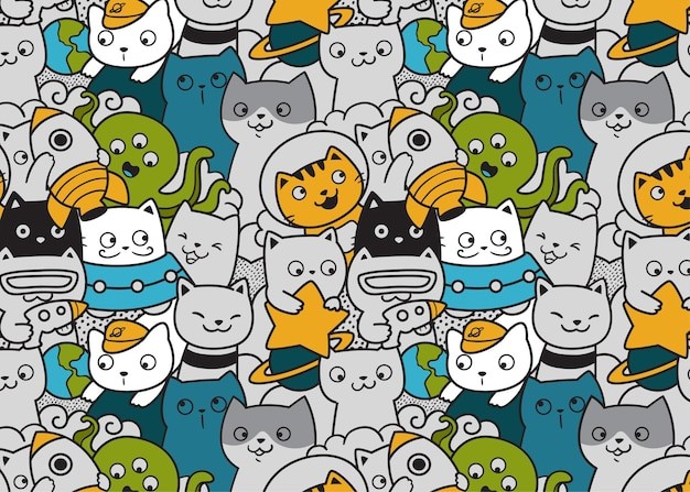 可爱猫咪插画花纹背景