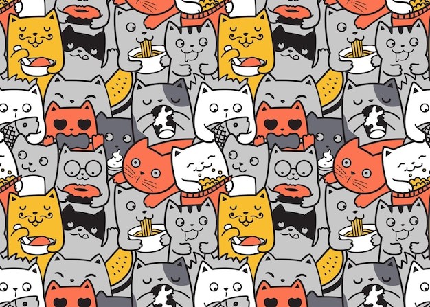 可爱猫咪插画花纹背景