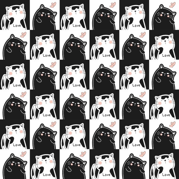 可爱猫咪插画花纹背景