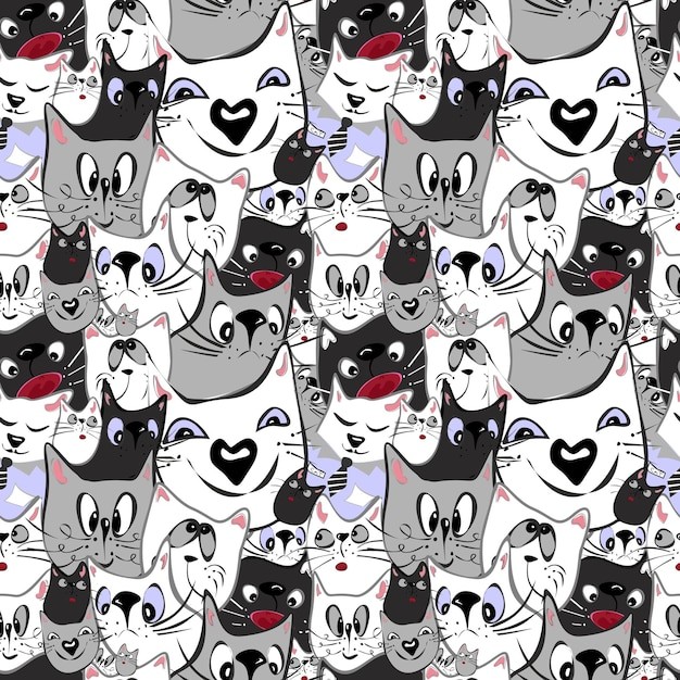 无缝可爱猫咪插画花纹背景