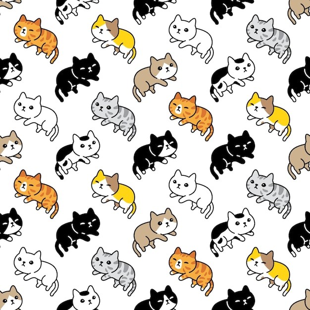 无缝可爱猫咪插画花纹背景