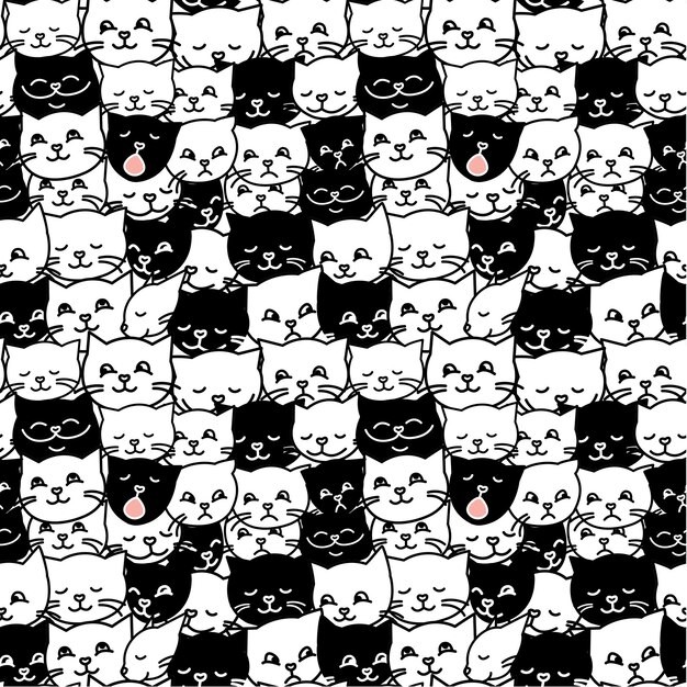 无缝可爱猫咪插画花纹背景