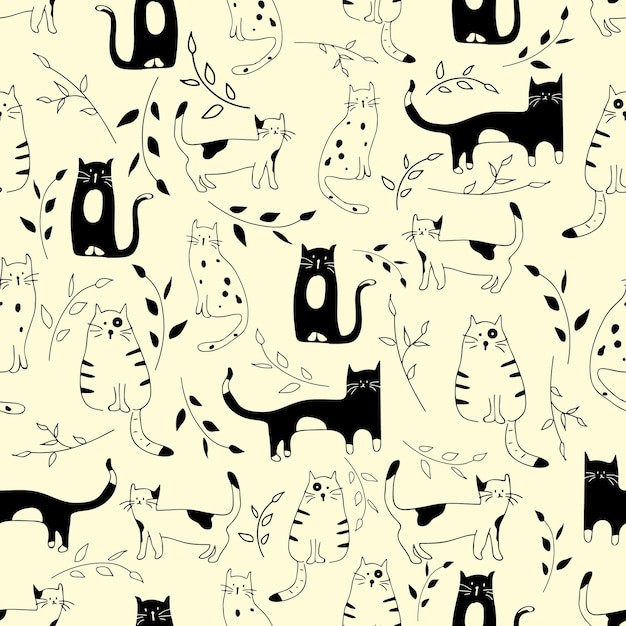 可爱猫咪插画花纹背景