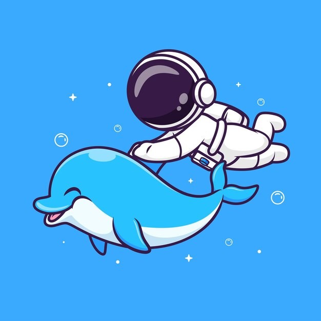 卡通海豚宇航员插画