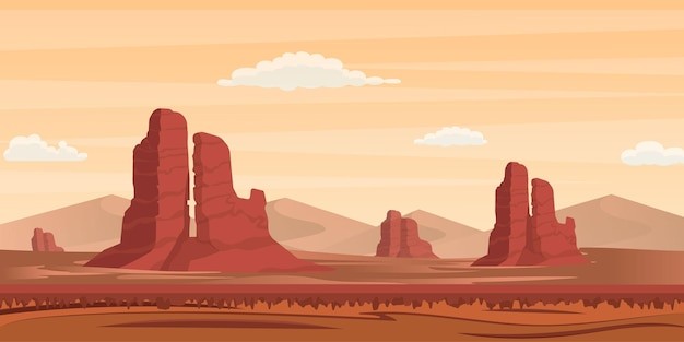 戈壁荒漠沙漠落日风景插画