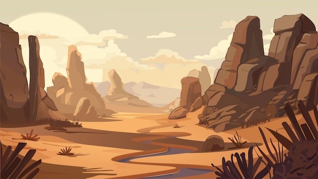戈壁荒漠沙漠风景插画