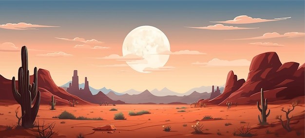 戈壁荒漠沙漠落日风景插画