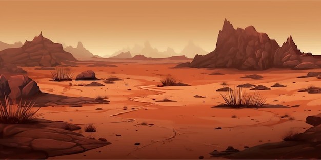 戈壁荒漠沙漠落日风景插画