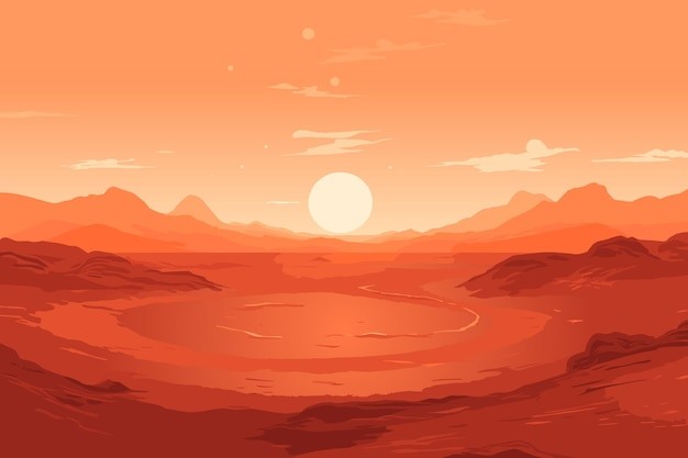 戈壁荒漠沙漠落日风景插画