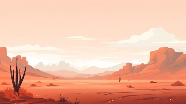 戈壁荒漠沙漠落日风景插画